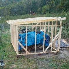 Shed with rafters on